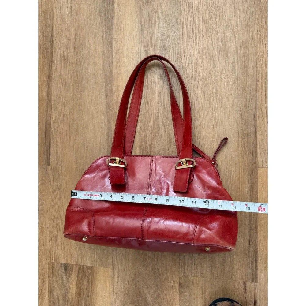 Kate Landry Vintage Y2K Red Leather Shoulder Bag Buckle Pocket Tote Handbag hobo